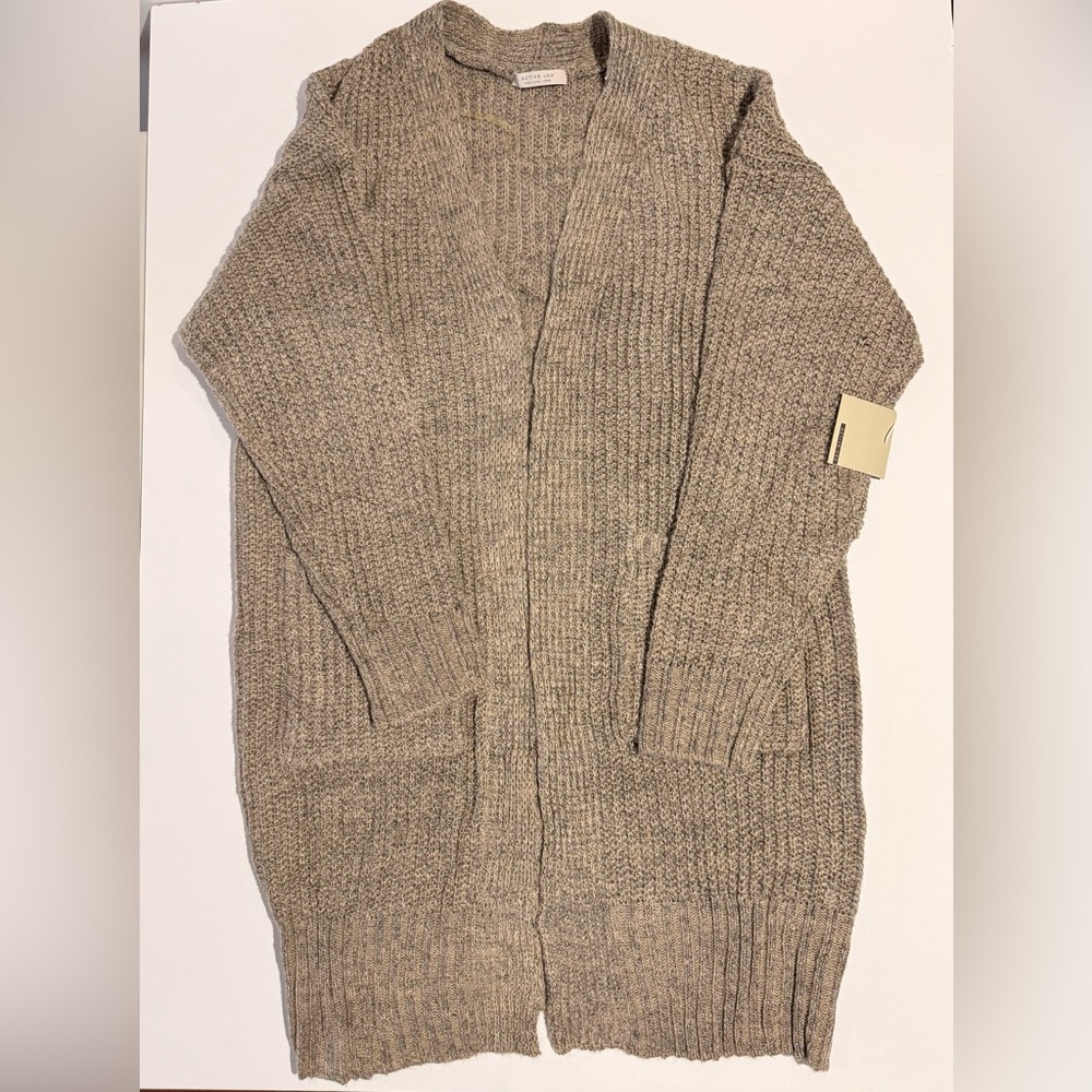 Active USA Ribbed Open Front Cardigan Long Sleeve Pockets Women's Size (L)